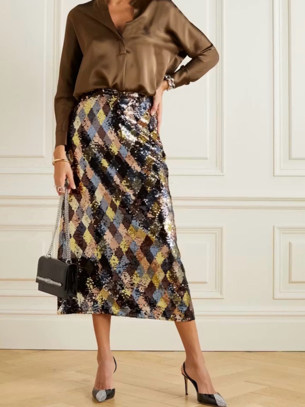 RIXO Kelly sequined harlequin midi skirt size 8